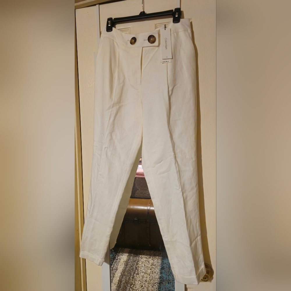 White Calvin Klein Linen Pants Sz 8 NWT